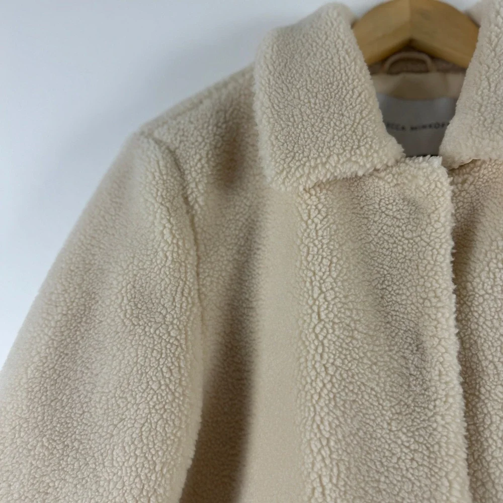 Rebecca Minkoff Sherpa Fleece Teddy Coat Cream Button‎ Front Pockets Women's S